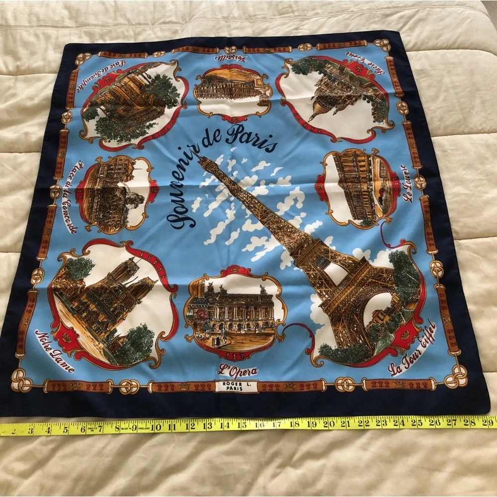 Lahmy Souvenir de Paris Scarf Blue Black Red 29” x 30”